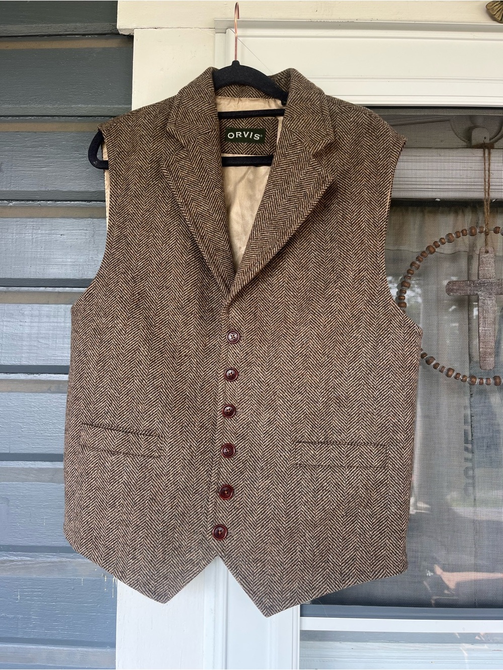 Orvis Vest Western Style Whipcord Wool Waistcoat Vintage Hunting work fish M